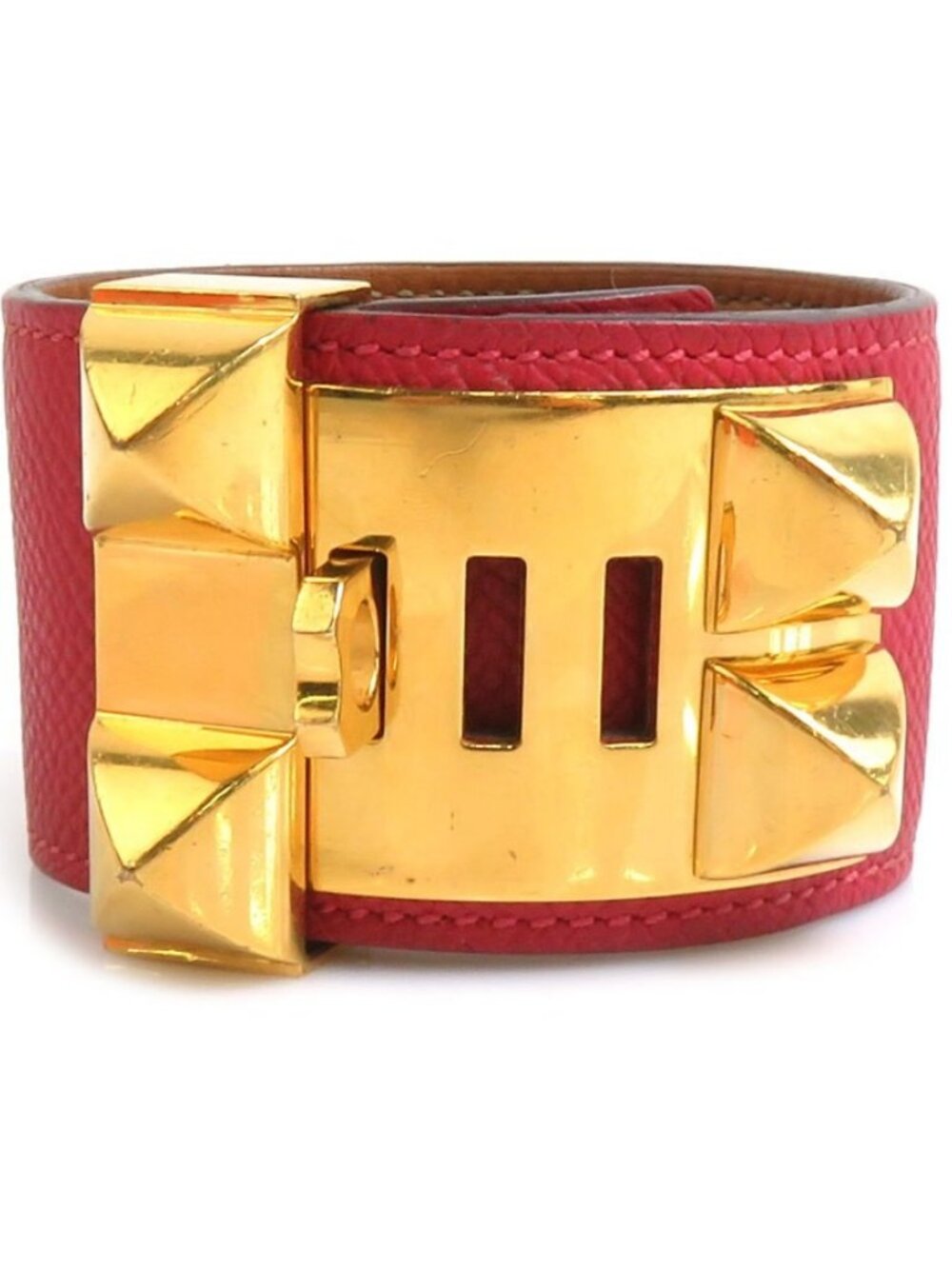 HERMES Collier de Chien Bracelet Bangle Red/Gold Leather/Metal - Picture 3 of 10